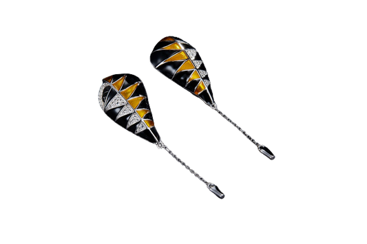 Black & Golden Whales Enamel Silver Earrings for Women
